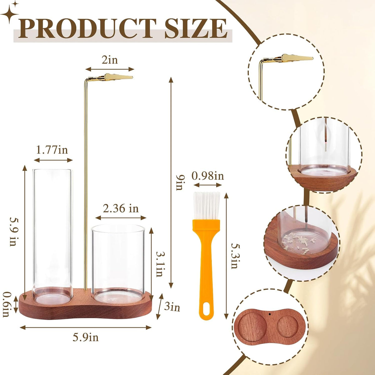 2 in 1 Incense Holder for Sticks with Glass Ash Catcher, Upside Down Anti-Ash Incense Stick Burner for Outdoor Patio, Modern Vertical Incense Holder for Home Decor, Spa, Meditation and Reddish Brown