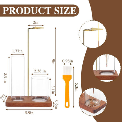 2 in 1 Incense Holder for Sticks with Glass Ash Catcher, Upside Down Anti-Ash Incense Stick Burner for Outdoor Patio, Modern Vertical Incense Holder for Home Decor, Spa, Meditation and Reddish Brown
