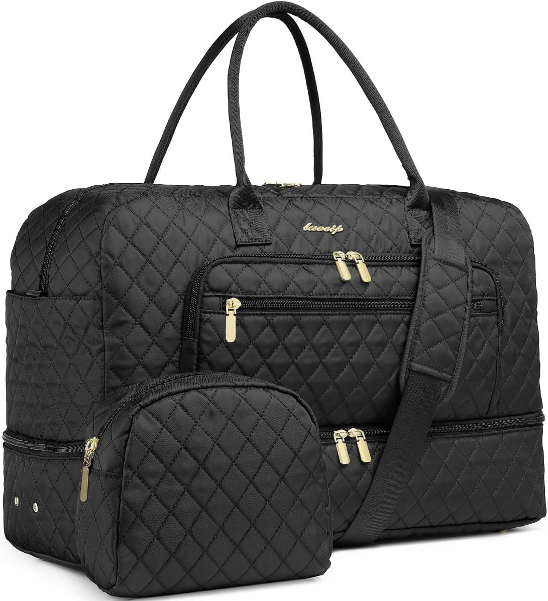 Large Women Travel Duffle Bag, Carry on Bag with Wet Toiletry Pocket for Overnight, Weekend, Yoga, Gym, Business Trips, Sport and Hospital, Black - Colors A
