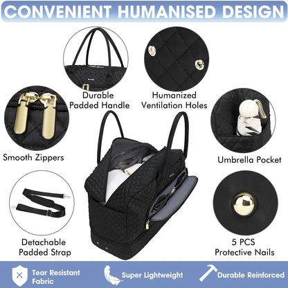 Large Women Travel Duffle Bag, Carry on Bag with Wet Toiletry Pocket for Overnight, Weekend, Yoga, Gym, Business Trips, Sport and Hospital, Black - Colors A