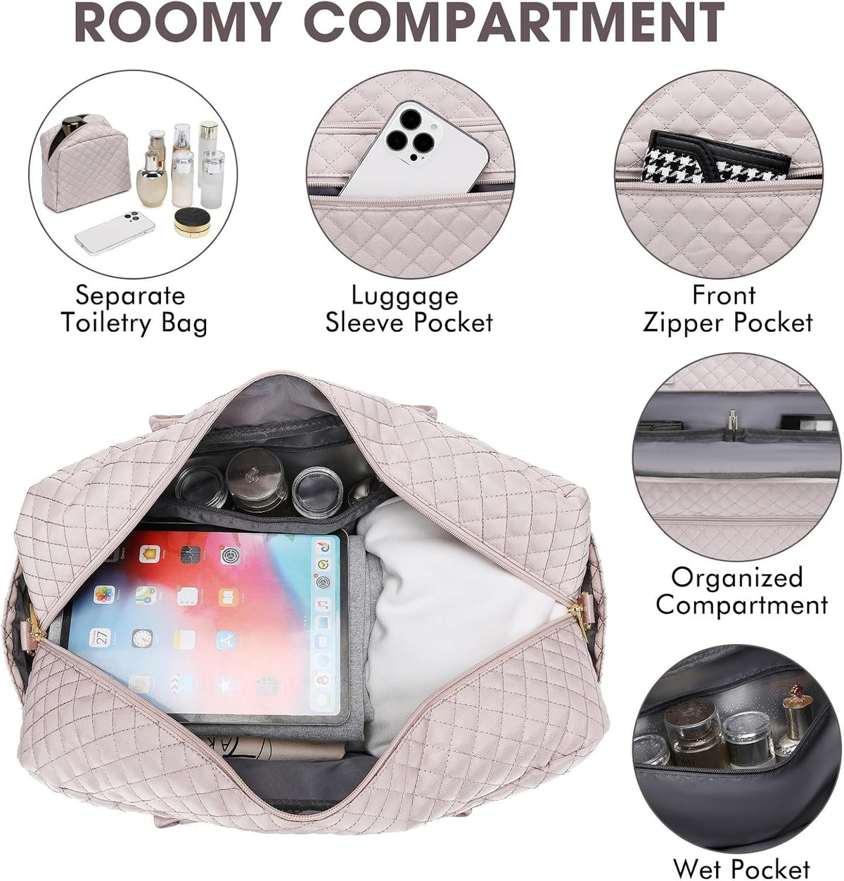Large Women Travel Duffle Bag, Carry on Bag with Wet Toiletry Pocket for Overnight, Weekend, Yoga, Gym, Business Trips, Sport and Hospital, Black - Colors A