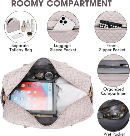 Large Women Travel Duffle Bag, Carry on Bag with Wet Toiletry Pocket for Overnight, Weekend, Yoga, Gym, Business Trips, Sport and Hospital, Black - Colors A