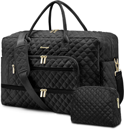 Large Women Travel Duffle Bag, Carry on Bag with Wet Toiletry Pocket for Overnight, Weekend, Yoga, Gym, Business Trips, Sport and Hospital, Black - Colors A