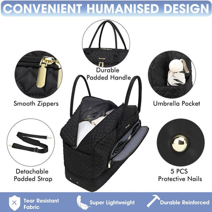 Large Women Travel Duffle Bag, Carry on Bag with Wet Toiletry Pocket for Overnight, Weekend, Yoga, Gym, Business Trips, Sport and Hospital, Black - Colors A
