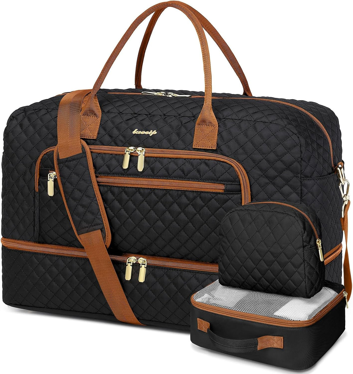 Large Women Travel Duffle Bag, Carry on Bag with Wet Toiletry Pocket for Overnight, Weekend, Yoga, Gym, Business Trips, Sport and Hospital, Black - Colors A