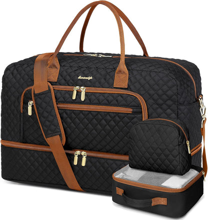 Large Women Travel Duffle Bag, Carry on Bag with Wet Toiletry Pocket for Overnight, Weekend, Yoga, Gym, Business Trips, Sport and Hospital, Black - Colors A