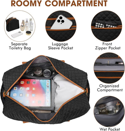 Large Women Travel Duffle Bag, Carry on Bag with Wet Toiletry Pocket for Overnight, Weekend, Yoga, Gym, Business Trips, Sport and Hospital, Black - Colors A