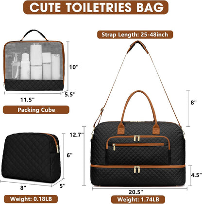 Large Women Travel Duffle Bag, Carry on Bag with Wet Toiletry Pocket for Overnight, Weekend, Yoga, Gym, Business Trips, Sport and Hospital, Black - Colors A