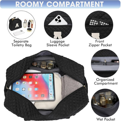 Large Women Travel Duffle Bag, Carry on Bag with Wet Toiletry Pocket for Overnight, Weekend, Yoga, Gym, Business Trips, Sport and Hospital, Black - Colors A