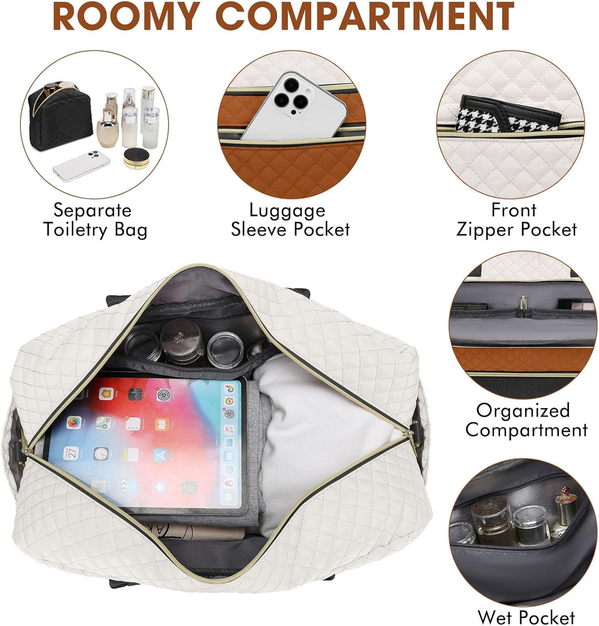 Large Women Travel Duffle Bag, Carry on Bag with Wet Toiletry Pocket for Overnight, Weekend, Yoga, Gym, Business Trips, Sport and Hospital, Black - Colors A