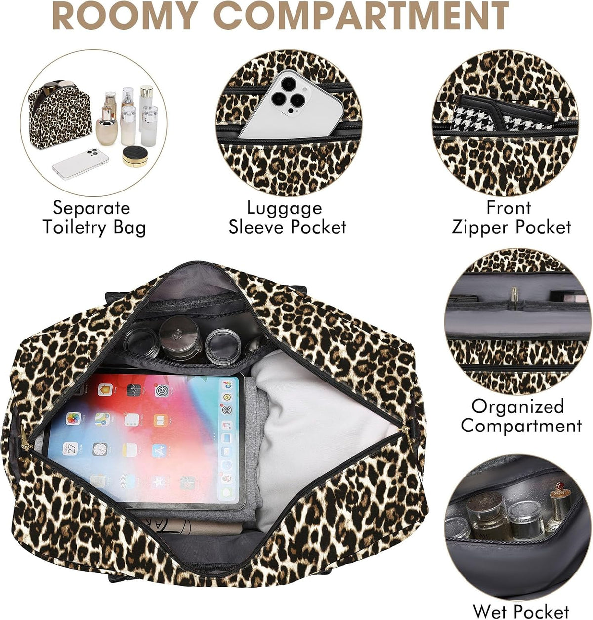 Large Women Travel Duffle Bag, Carry on Bag with Wet Toiletry Pocket for Overnight, Weekend, Yoga, Gym, Business Trips, Sport and Hospital, Black - Colors A