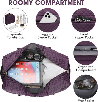 Large Women Travel Duffle Bag, Carry on Bag with Wet Toiletry Pocket for Overnight, Weekend, Yoga, Gym, Business Trips, Sport and Hospital, Black - Colors A