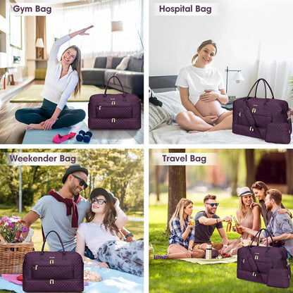 Large Women Travel Duffle Bag, Carry on Bag with Wet Toiletry Pocket for Overnight, Weekend, Yoga, Gym, Business Trips, Sport and Hospital, Black - Colors A