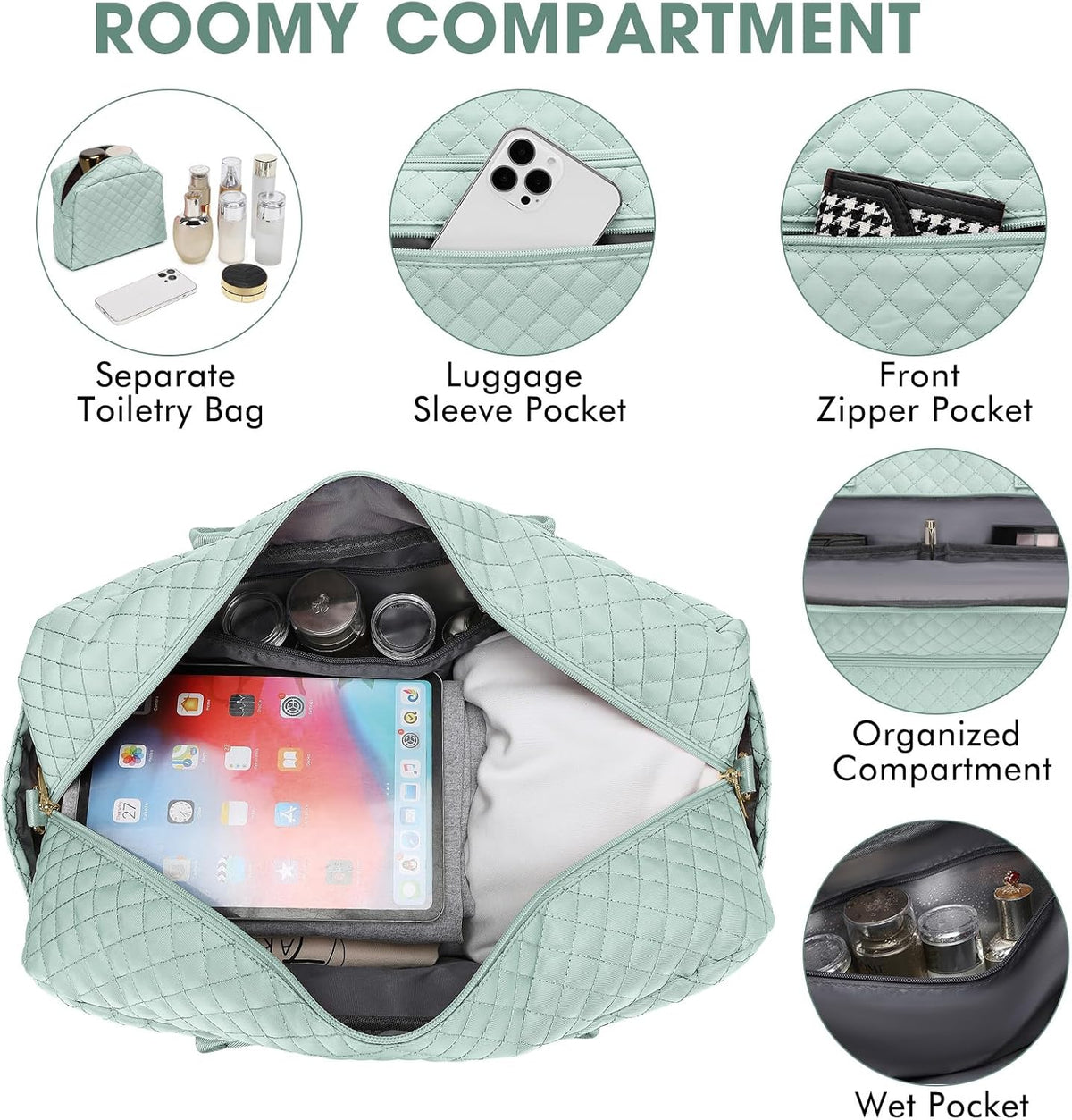Large Women Travel Duffle Bag, Carry on Bag with Wet Toiletry Pocket for Overnight, Weekend, Yoga, Gym, Business Trips, Sport and Hospital, Black - Colors A