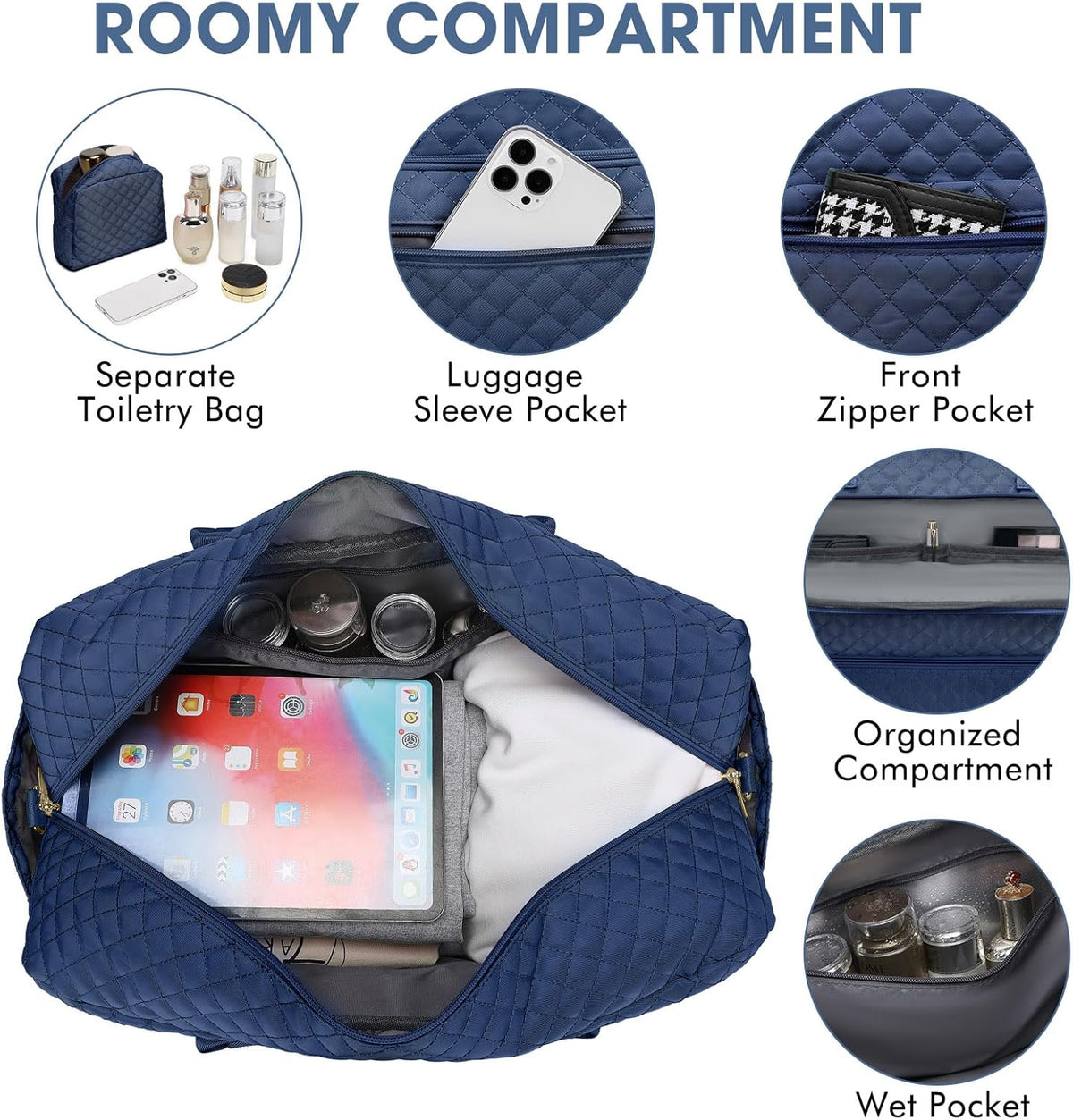 Large Women Travel Duffle Bag, Carry on Bag with Wet Toiletry Pocket for Overnight, Weekend, Yoga, Gym, Business Trips, Sport and Hospital, Black - Colors A