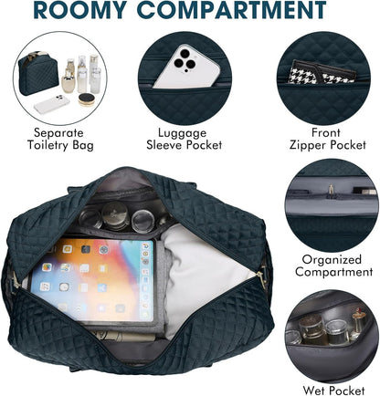 Large Women Travel Duffle Bag, Carry on Bag with Wet Toiletry Pocket for Overnight, Weekend, Yoga, Gym, Business Trips, Sport and Hospital, Black - Colors A