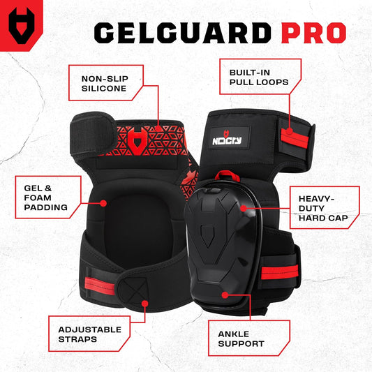 Professional Work Knee Pads for Men Construction with Ankle Support and Heavy Duty Anti-Slip Cap — Foam Cushion and Extra Thick Gel Padding — Reinforced Thigh & Shin Straps