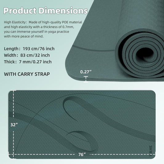 Yoga Mat High Density Exercise Mat, 76"x32"x0.27"Thick Wide & Large Yoga Mat for Women Men, Professional POE Workout Mat for Yoga, Pilates, Fitness & Stretching