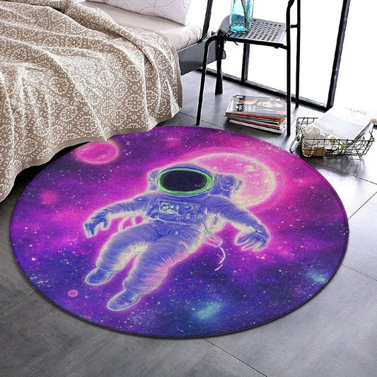 Home Decor Non Slip Kitchen Office Circle Rug, Machine Washable Modern Round Area Rug, Room Sofa Yoga Soft Round Carpet Purple Galaxy Trippy Space Astronaut Art, 36inch