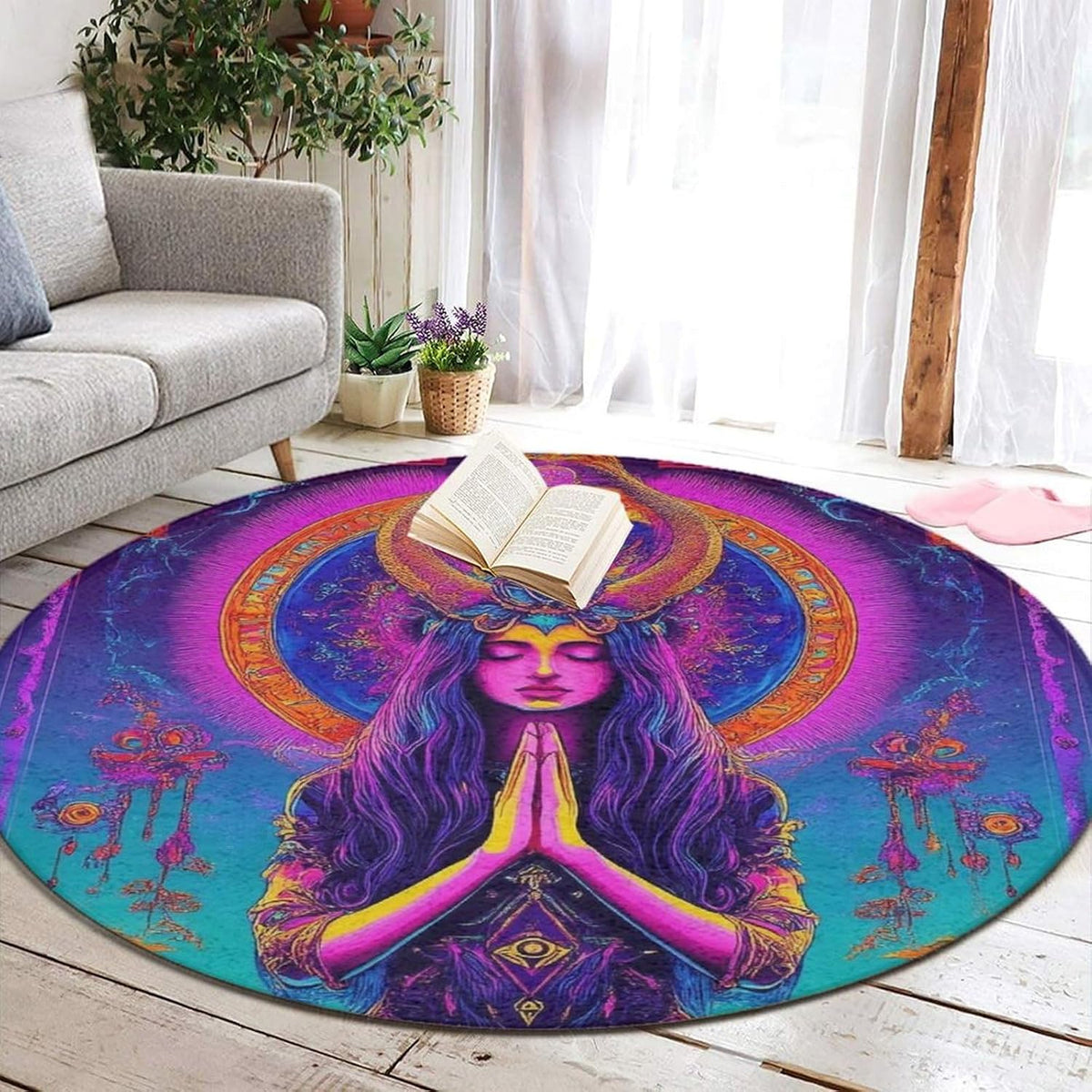 Home Decor Non Slip Kitchen Office Circle Rug, Machine Washable Modern Round Area Rug, Room Sofa Yoga Soft Round Carpet Purple Galaxy Trippy Space Astronaut Art, 36inch
