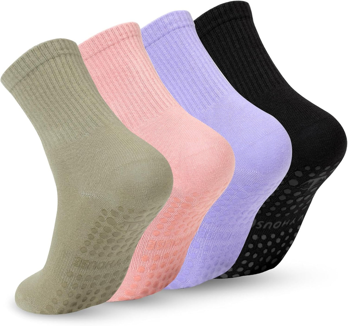 Pilates Yoga Socks with Grips for Women - Crew Length Ballet Barre Socks - Sticky Workout Hospital Socks