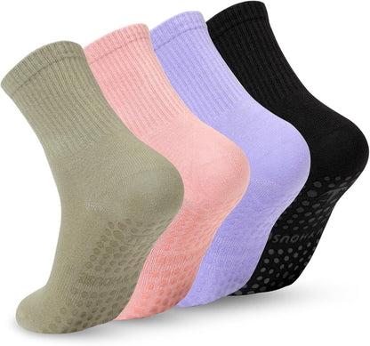 Pilates Yoga Socks with Grips for Women - Crew Length Ballet Barre Socks - Sticky Workout Hospital Socks