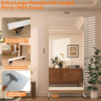 Hasipu 71" x 28" Arched Full Length Mirror on Wheels