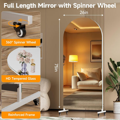 Hasipu 71" x 28" Arched Full Length Mirror on Wheels