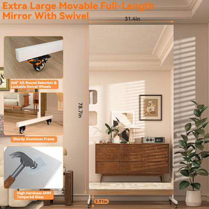 Hasipu 71" x 28" Arched Full Length Mirror on Wheels