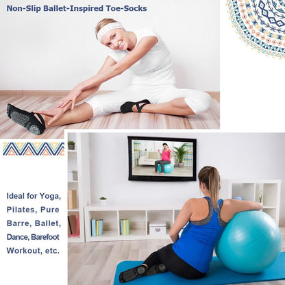 Women Pilates Socks Non Slip Grip Five Toe Yoga Socks for Fitness