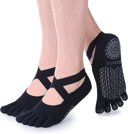 Women Pilates Socks Non Slip Grip Five Toe Yoga Socks for Fitness