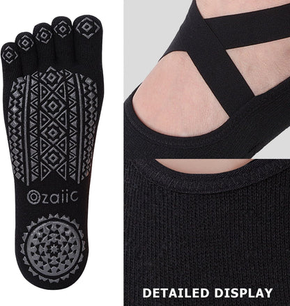 Women Pilates Socks Non Slip Grip Five Toe Yoga Socks for Fitness