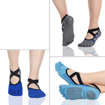 Women Pilates Socks Non Slip Grip Five Toe Yoga Socks for Fitness