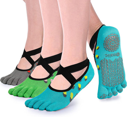 Women Pilates Socks Non Slip Grip Five Toe Yoga Socks for Fitness