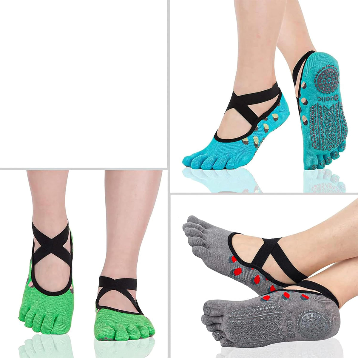 Women Pilates Socks Non Slip Grip Five Toe Yoga Socks for Fitness