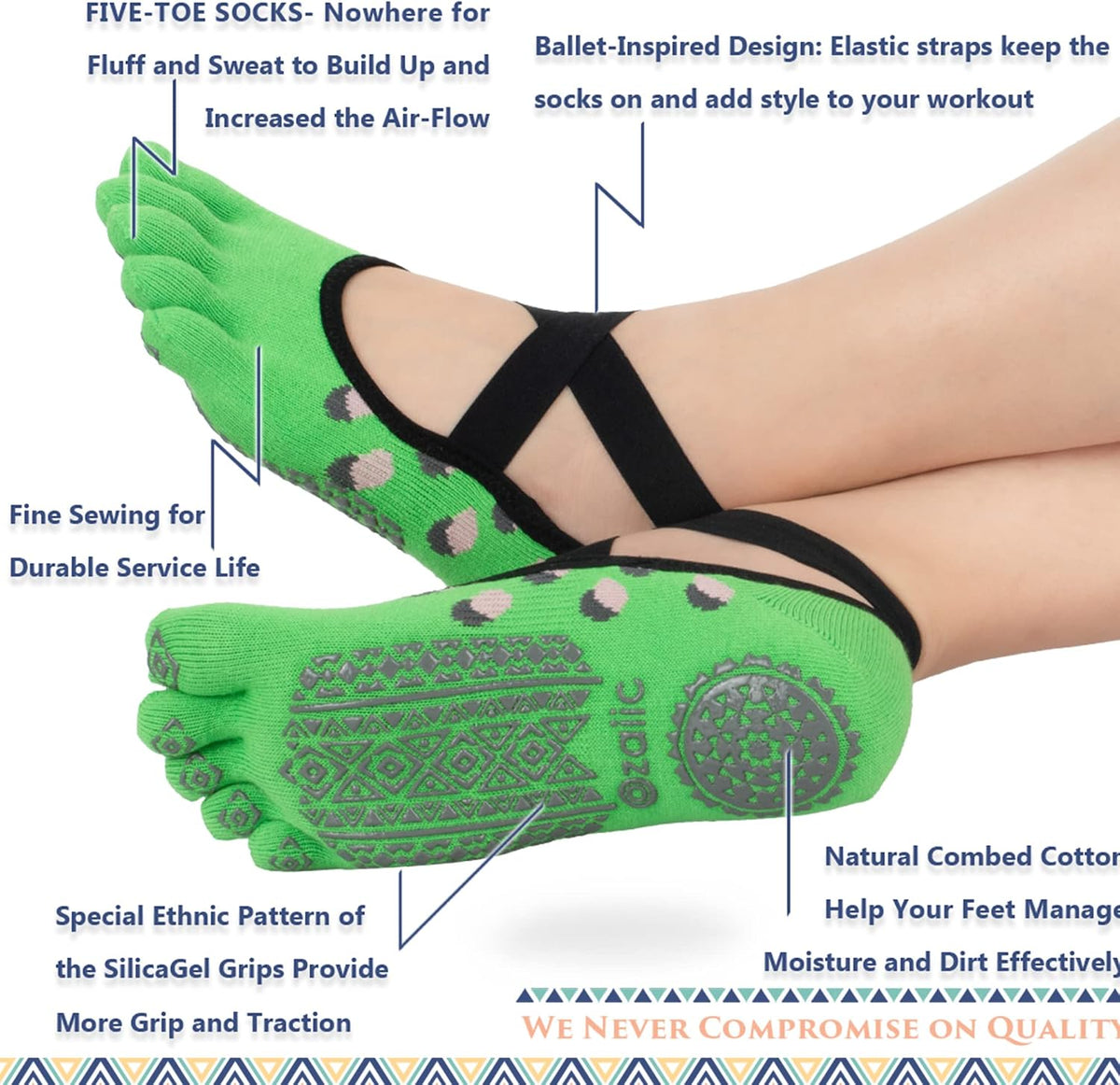 Women Pilates Socks Non Slip Grip Five Toe Yoga Socks for Fitness