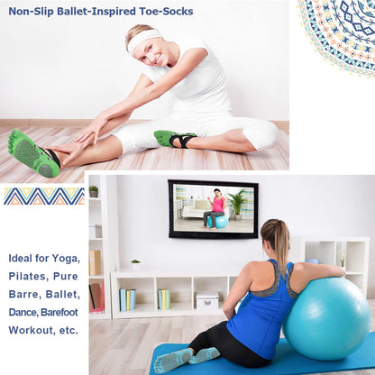 Women Pilates Socks Non Slip Grip Five Toe Yoga Socks for Fitness