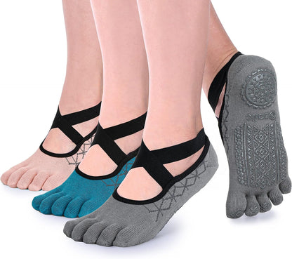 Women Pilates Socks Non Slip Grip Five Toe Yoga Socks for Fitness