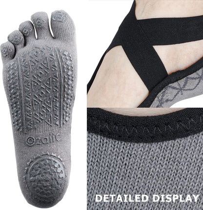 Women Pilates Socks Non Slip Grip Five Toe Yoga Socks for Fitness