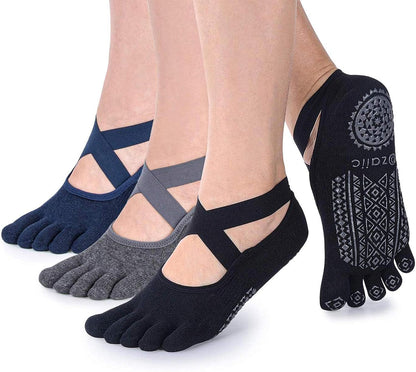 Women Pilates Socks Non Slip Grip Five Toe Yoga Socks for Fitness