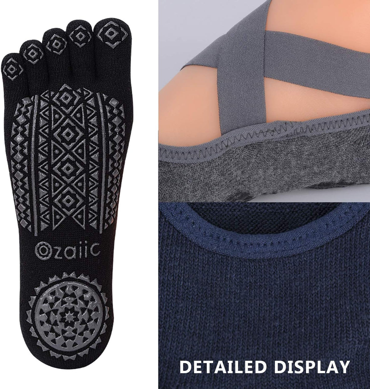 Women Pilates Socks Non Slip Grip Five Toe Yoga Socks for Fitness