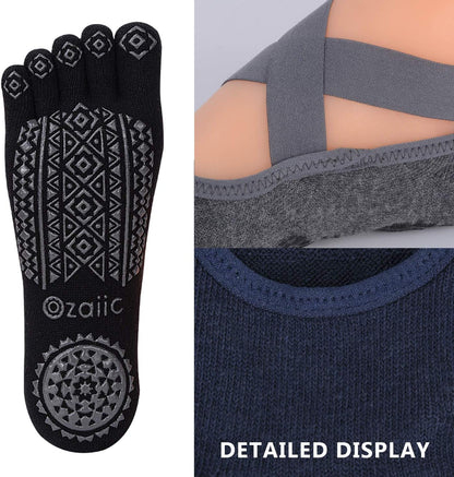 Women Pilates Socks Non Slip Grip Five Toe Yoga Socks for Fitness