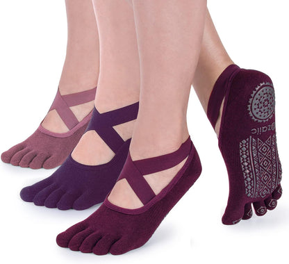 Women Pilates Socks Non Slip Grip Five Toe Yoga Socks for Fitness