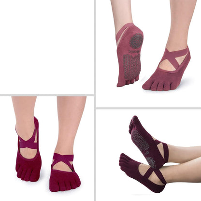 Women Pilates Socks Non Slip Grip Five Toe Yoga Socks for Fitness