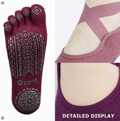 Women Pilates Socks Non Slip Grip Five Toe Yoga Socks for Fitness