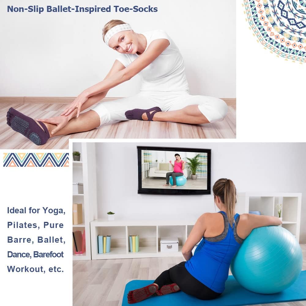 Women Pilates Socks Non Slip Grip Five Toe Yoga Socks for Fitness
