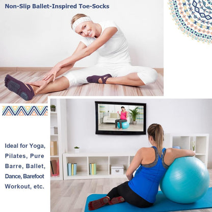 Women Pilates Socks Non Slip Grip Five Toe Yoga Socks for Fitness