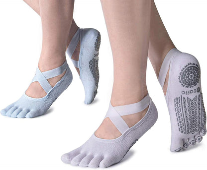 Women Pilates Socks Non Slip Grip Five Toe Yoga Socks for Fitness