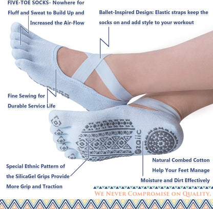 Women Pilates Socks Non Slip Grip Five Toe Yoga Socks for Fitness