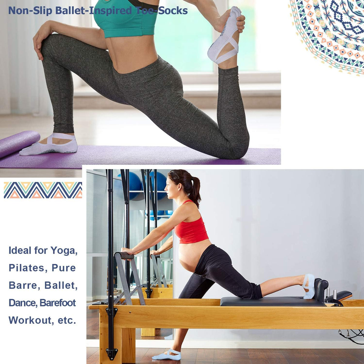 Women Pilates Socks Non Slip Grip Five Toe Yoga Socks for Fitness